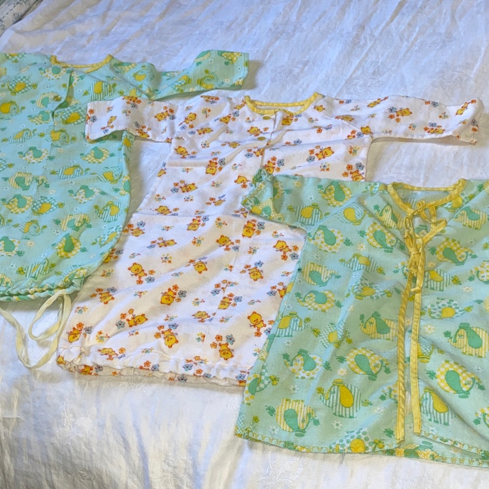 Set of three adorable vintage flannel pediatric baby gowns